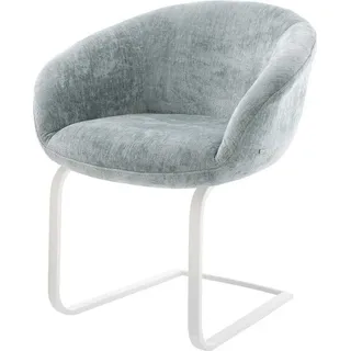 DeLife Freischwinger Vinka-Flex mit Armlehnen Chenille Pastellblau Freischwinger flach Weiß Taschenfederkern