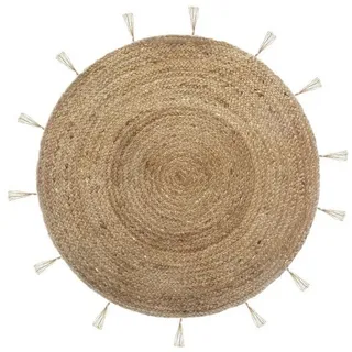 Atmosphera runder Teppich Wohnzimmerteppich mit Fransen Jute 80 cm boho Dekoration Deko