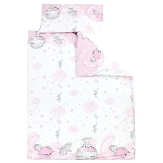 TupTam Kinder Bettwäsche Gemustert 2-Teilig Wendebettwäsche, Farbe: Mond mit Elefant/Rosa, Größe: 135x100 cm