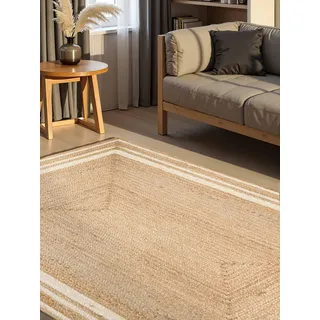 Hanse Home Looma - Jute Teppich, Natürlich & Handgemacht, Naturteppich Robust mit Bordüre, Boho Look Wohnzimmerteppich für Wohnzimmer, Schlafzimmer, Esszimmer, Flur - Natur Gold Elfenbein, 200x300 cm