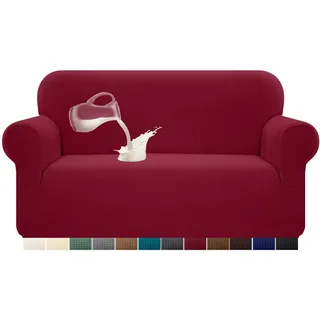 Granbest Stretch Wasserdicht Sofabezug 1 Stück Sofahusse Spandex Jacquard Elastische Couchbezug mit Anti-Rutsch-Schaumstoffe (2 Sitzer, Weinrot)