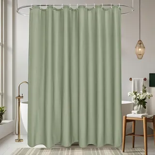 EurCross Duschvorhang 220 Länge Wasserdicht Textil Stoff Duschvorhang für Badezimmer, Grün Überlänge Antischimmel Waschbar Badevorhang 180x220 mit 12 Ringen