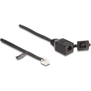 DeLock Kabel RJ12 Stecker zu RJ12 Buchse mit Verschlusskappe 20 cm schwarz,