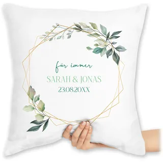 Kissen 40x40 Zierkissen - Hochzeit - Hochzeitstaggeschenke Brautpaar Für Immer mit Name und Datum I Couple Geschenk Ehepaar Valentinstaggeschenk für Ihn I Liebe Geschenke Jahrestag - 40 x 40 cm