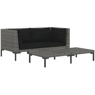 vidaXL 3-tlg. Garten-Lounge-Set Dunkelgrau Halbrundes Poly Rattan - Grau