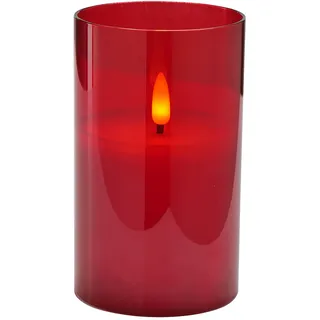 Klocke Dekorationsbedarf Edle LED Kerze im Glas - Timer - Realistisch Flackernd (Rot, Höhe: 12,5cm - Ø 7,5cm)