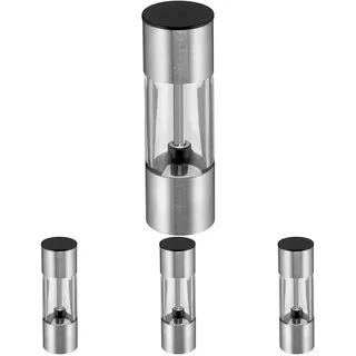 WMF Mini Gewürzmühle klein 11 cm unbefüllt, Cromargan Edelstahl, Grinder, Glas, Keramikmahlwerk, Salzmühle, Pfeffermühle (Packung mit 4)