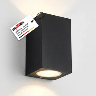 Grafner UP and DOWN Aluminium Wandlampe, schwarz, 2x GU10, IP44, für außen und innen, KEIN ROST – Pulverbeschichtung, oben unten Wandleuchte Lampe Außen Hoflampe Wand Außenleuchte Leuchte eckig