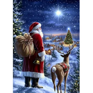 MAXBYE Christmas Diamond Painting Erwachsene Kits, DIY Diamond Art Komplett Set Weihnachtsmann & Elch, Runde Gem Kunst Kunsthandwerk Diamant Bilder Kristall Kreuzstich Home Wall Decor 30x40cm