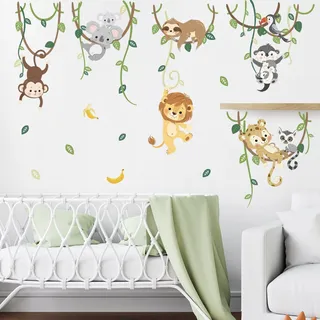 decalmile Wandtattoo Dschungel Tiere Reben Wandsticker Tiere Löwe Affe Koala Wandsticker Kinderzimmer Babyzimmer Schlafzimmer Wanddeko
