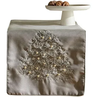 home&you Tischläufer Bestickter Arvores, 40x180 cm, Grau, Weihnachten Deko Tischdecke, Christmas , Kunststoff , 40x1x180 cm , Heimtextilien, Wohntextilien, Tischwäsche, Tischläufer