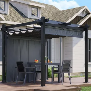 JUMMICO Pergola 3x3m mit verstellbarem Sonnendach, Freistehende Terrassenüberdachung aus Aluminium, Wasserdichtes & Stabiles Pavillon mit PC-Platten und Magnetbefestigung, Winterfest