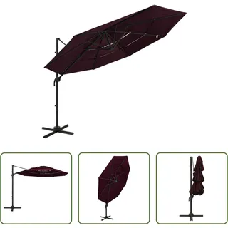 The Living Store Sonnenschirm mit Aluminium-Mast 4-lagig Bordeauxrot 3x3 m - Rot