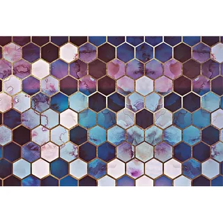 Fototapete Marmor Hexagon Muster Blau Lila Schwarz 4,00 m x 2,70 m FSC®