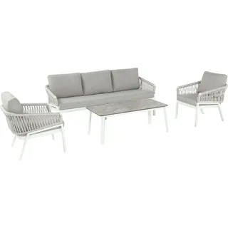 Hartman Lounge-Set Gartenmöbel-Set Sitzgruppe Rosalie Sofa Set, Aluminium weiß, Bezug und Rope hellgrau - Weiß, Hellgrau