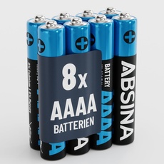 ABSINA 8X Batterien AAAA für Surface Pen, Tablet Stift und vieles mehr - AAAA Batterie 1,5V Alkaline - Mini Batterien AAAA LR61 E96 - AAAA Batterien, Batterie AAAA 1,5V, AAAA Batteries, 4A Batterien