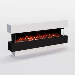 GF Core Elektrokamin Clear 50 mit realistischem 3D LED-Feuer - Stand-Elektrokamin mit Heizung und Kaminfeuer, App Steuerung, Knistereffekt & Timer, max. 1800 W, 149x69x21cm, Weiss