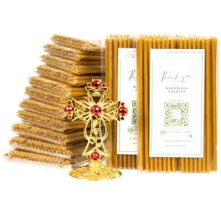 Diveevo Kirchliche Bienenwachskerzen Nr.140 – 50 Stk. | 100% reine Bienenwachs Ritualkerzen | 16 cm lang Ø 5 mm | 30 Min Brenndauer | honiggelb | tropf- & rauchfrei | hochwertige Kirchenkerzen