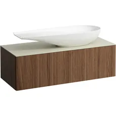 Laufen Il Bagno Alessi Schubladenelement, 1 Hahnloch, Steinplatte Calce Avorio, Ausschnitt rechts, 120x50x37cm, zu WT-Schale H81897 4, H431325097, Farbe: Noce Canaletto