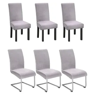 6er Set Stuhlhussen für Schwingstuhl, Stretch Samt, Rauchgrau, Waschbar