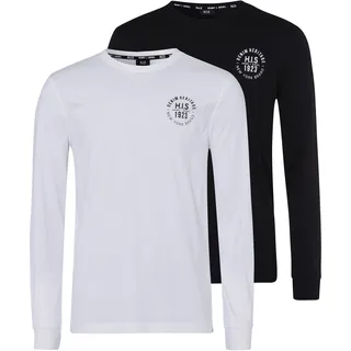 Langarmshirt H.I.S, Herren, Gr. M (48/50), schwarz-weiß (schwarz, weiß), Single Jersey, Obermaterial: 100% Baumwolle, bedruckt, normal, Rundhals, Bündchen, Shirts Langarmshirt, Langarm, bedruckt, Rundhalsausschnitt, aus 100% Baumwolle