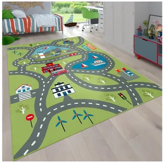 Paco Home Kinderteppich »Bino 562« rechteckig 4 mm Höhe Kurzflor, Straßen-Spiel-Teppich, Motiv Flughafen, Kinderzimmer grün