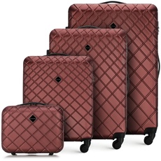 WITTCHEN Reisekoffer 4er Koffer-Set Rollkoffer Trolley Handgepäck Hartschale aus ABS mit 4 Spiner Rollen Zahlenschloss Teleskopgriff Classic line Burgund