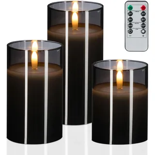 Relaxdays LED Kerzen im Glas 3 St. grau
