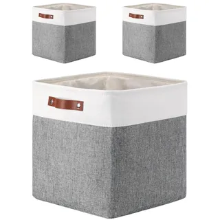 Mangata 25|28|30|33cm Aufbewahrungsbox Stoff, Aufbewahrungskorb für Regal, Korb Aufbewahrung, 3-er Pack, 25x25x25 cm, Grau Weiß