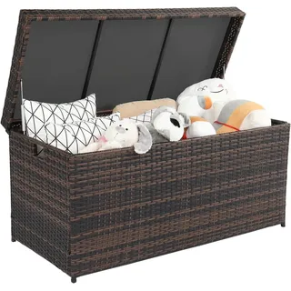 FCH Gartenbox Wasserdicht, 500L Rattan Aufbewahrungsbox Aluminium Polyrattan für Garten, Terrasse, Balkon, 130x60x65 cm - Braun