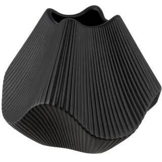 Gilde Vase Lamellen - schwarz - Keramik - Höhe 19cm x Breite 22cm - Dekovase