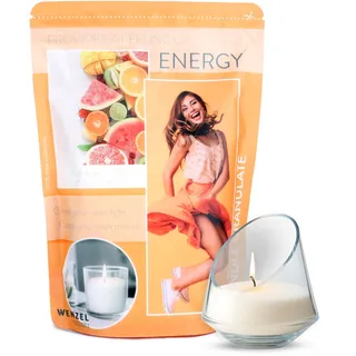 Wenzel Kerzenwachs Granulat 400g Weiß – Zitrusfrüchte Duftwachs: Energy – DIY Duftkerzen Set inkl. Dochte & Anleitung – Kerzensand mit Duft – Made in Germany