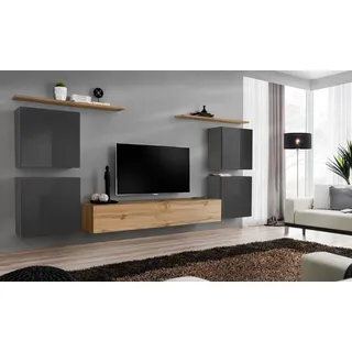 Luxus Wohnwand Komplett 7tlg Designer Wandregal Wohnzimmer Braun TV-Ständer - Braun