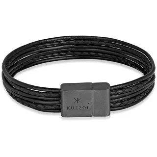 Lederarmband KUZZOI "Armband Leder 6-reihig Magnet Basic 925 Silber oxidiert" Gr. 210, schwarz, Armbänder, Herren, 210, Silber 925 (Sterlingsilber), Lederarmband