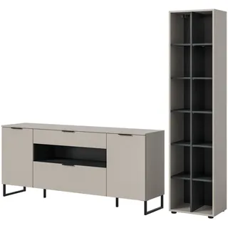 inn.furn Wohnwand "Morena" in kaschmir, und schwarz Wohnkombination 245 cm, Soft-Close - Beige, Schwarz