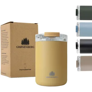 Groenenberg Thermobecher 320 ml | Kaffeebecher to go 100% Auslaufsicher | Hält mind. 4 h warm | Coffee to go Becher aus recyceltem Edelstahl (Mustard)