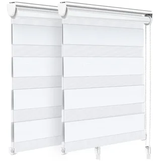 VOUNOT 2er Set Doppelrollo klemmfix ohne Bohren, Duo Rollo Klemmrollo für Fenster und Tür, lichtdurchlässig & verdunkelnd Fensterrollo, 80x150cm, Weiß