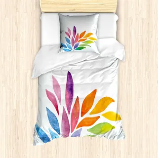 ABAKUHAUS Blumen Mantele, Regenbogen farbige Blumen, Milbensicher Allergiker geeignet mit Kissenbezügen, 135 cm x 200 cm - 80 x 80 cm, Mehrfarbig