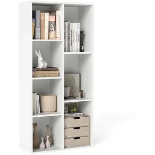 FANTASK 7-Fächer Bücherregal, Freistehendes Würfelregal als Raumteiler, Vertikal/Horizontal nutzbar Standregal mit 2 Kippschutz-Sets, Aufbewahrungsregal für Wohnzimmer, 49,5 x 23 x 106 cm (Weiß)