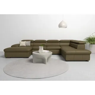 Wohnlandschaft HOME AFFAIRE "Alberto U-Form", grün (olive), B:350cm H:73cm T:228cm, Luxus-Microfaser in Lederoptik (100% Polyester);Microfaser in Antiklederoptik (100% Polyester);Luxus-Microfaser Vintageoptik (100% Polyester);Luxus-Microfaser weich (90%Polyester 10%Polyamid), Sofas, Wohnlandschaft, mit Kopfteilverstellung, wahlweise mit Bettfunktion