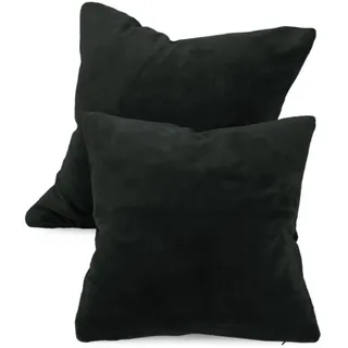 npluseins 2er Pack Coral-Kuschel-Fleece Kissenhüllen, 40 x 40 cm, Schwarz | Öko-Tex Standard 100, verdeckter Reißverschluss, flauschig weich, pillingarm, waschbar bis 40 °C, schnelltrocknend