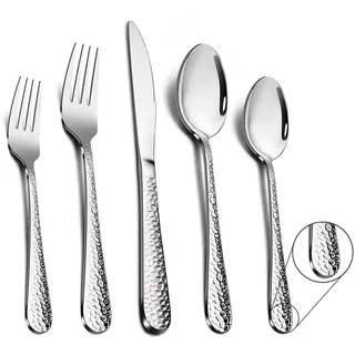 TEAMFAR Besteck Set, 60-teilig Edelstahl Besteckset Essbesteck Set Service für 12 Personen, Hammergriff Tafelbesteck mit Messer Gabel Löffel, Hochglanzpoliert & Spülmaschinengeeignet