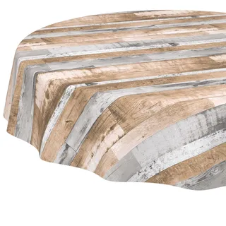 ANRO Runde Tischdecke ohne Einfassung Holzoptik 140 cm Braun Grau