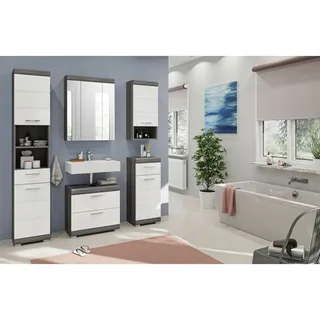 Mid.you Badezimmer , Weiß Hochglanz , Kunststoff , 12 Fächer , 2 Schublade(n),0 Schublade(n) Schubladen , 134 cm , FSC Mix , Badezimmer, Badmöbelsets & Badmöbelserien, Badmöbel-Sets