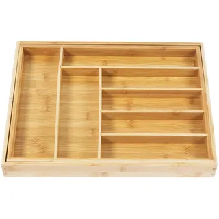 Green Blue GB379 Bambus-Besteckkasten für Schubladen, Ausziehbarer Organizer von 32,5 bis 50cm verstellbare Breite, Besteckhalter, 325-500x430x50mm (1 Stück)