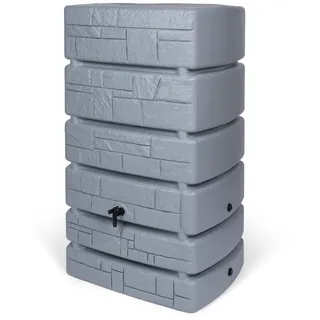 Kreher XXL Wassertonne Tower Stone mit Wasserhahn. Tolle Stein Optik in Anthrazit/Grau, 500 Liter Nutzungsvolumen. Maße (BxTxH): 77,5 x 58,3 x 130 cm (Grau)