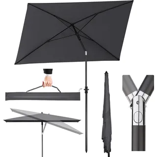 Sekey Sonnenschirme Balkonschirm 210 x 140 cm Rechteckig Kippbar Höhenverstellbar mit Schutzhülle UV Schutz UPF50 für Terrasse und Garten, Grau - Grau