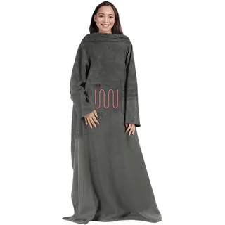 Mad Monkey Ärmeldecke mit Bauchwärmer - USB Wärmedecke für Gemütlichkeit auf Knopfdruck - Decke zum Anziehen mit 3 Heizstufen – Decke mit Ärmeln - Größe: 200 x 130 cm - Ideal als Bauchwärmer (Grau)