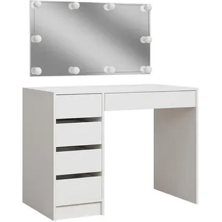 Vicco Schminktisch Thalia, 100 cm mit LED Beleuchtung, Weiß Hochglanz - Weiß