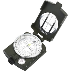 Dwawoo Outdoor Militär Marschkompass, wasserdichtes Falten multifunktionaler Messing Kompass für Campingwandern mit Beutel(Grün Armee)